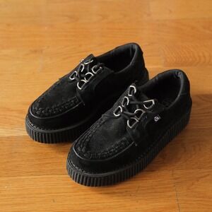 TUK Anarchic Suede Creeper Shoes Women Black Platform Woven Goth Size 6 T1011